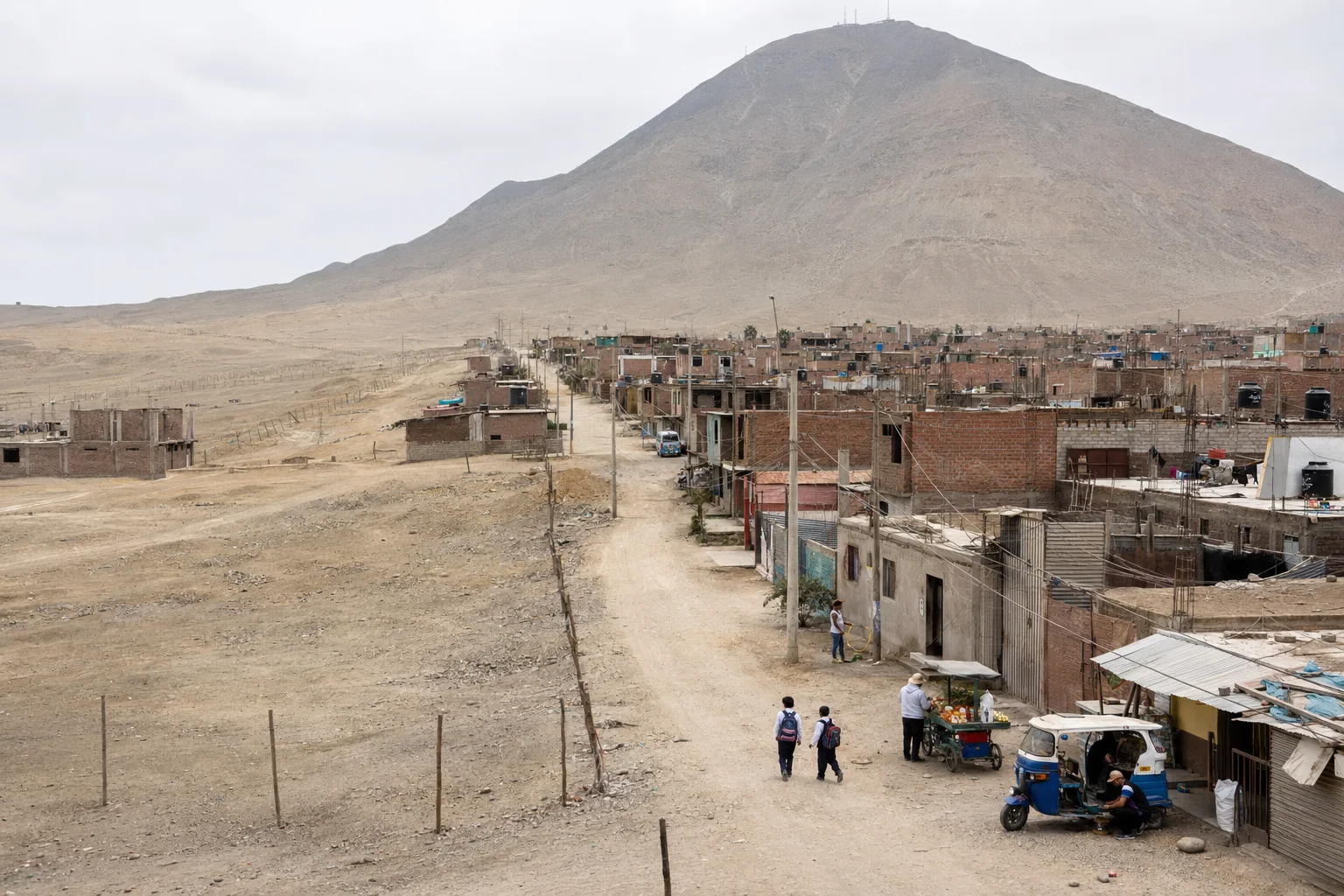 Viviendas de Las Palmeras junto al desierto y un gran cerro